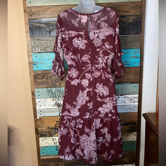 LC Lauren Conrad burgundy floral chiffon Dress M country boho cottagecore - Picture 11 of 12